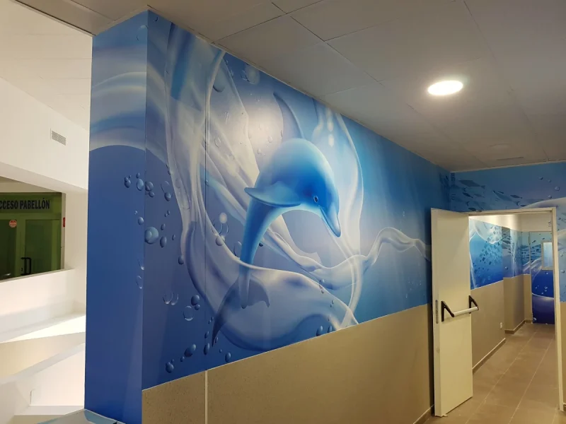 Vinilo mural de gran formato con diseño de delfín