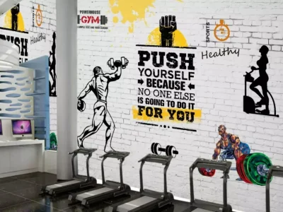 Vinilo fitness en pared de gimnasio